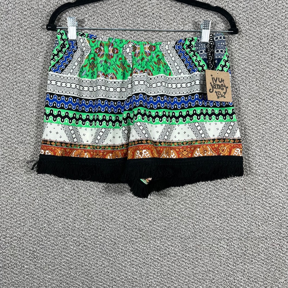 Ivy Jane Shorts Womens Size Small Multicolor Printed Boho Fringe Hem Casual NEW